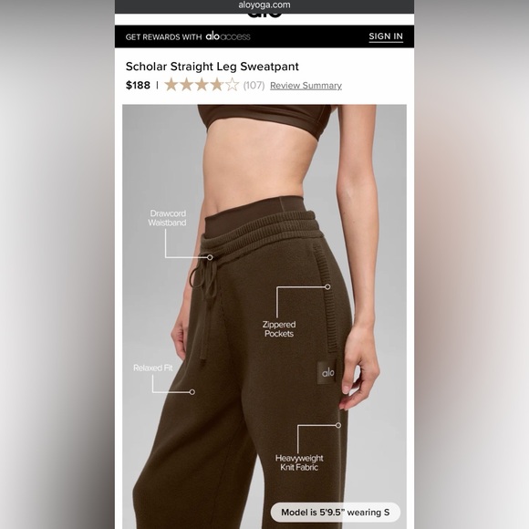 Alo Yoga Scholar Straight Leg Sweatpant in the Espresso colorway, size XS NWT!!! - Picture 9 of 9